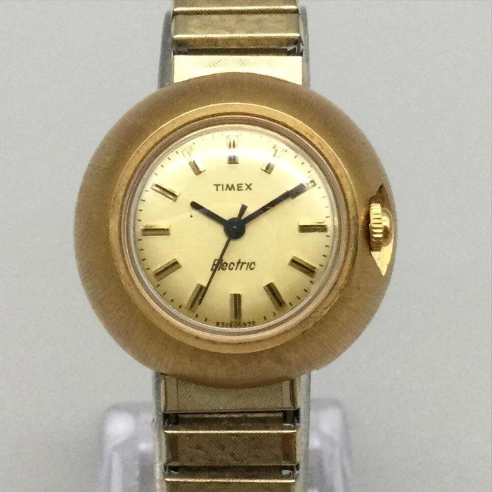 Vintage Timex Electric Womens Watch 30mm Champagne Dial NOT RUNNING FOR PARTS